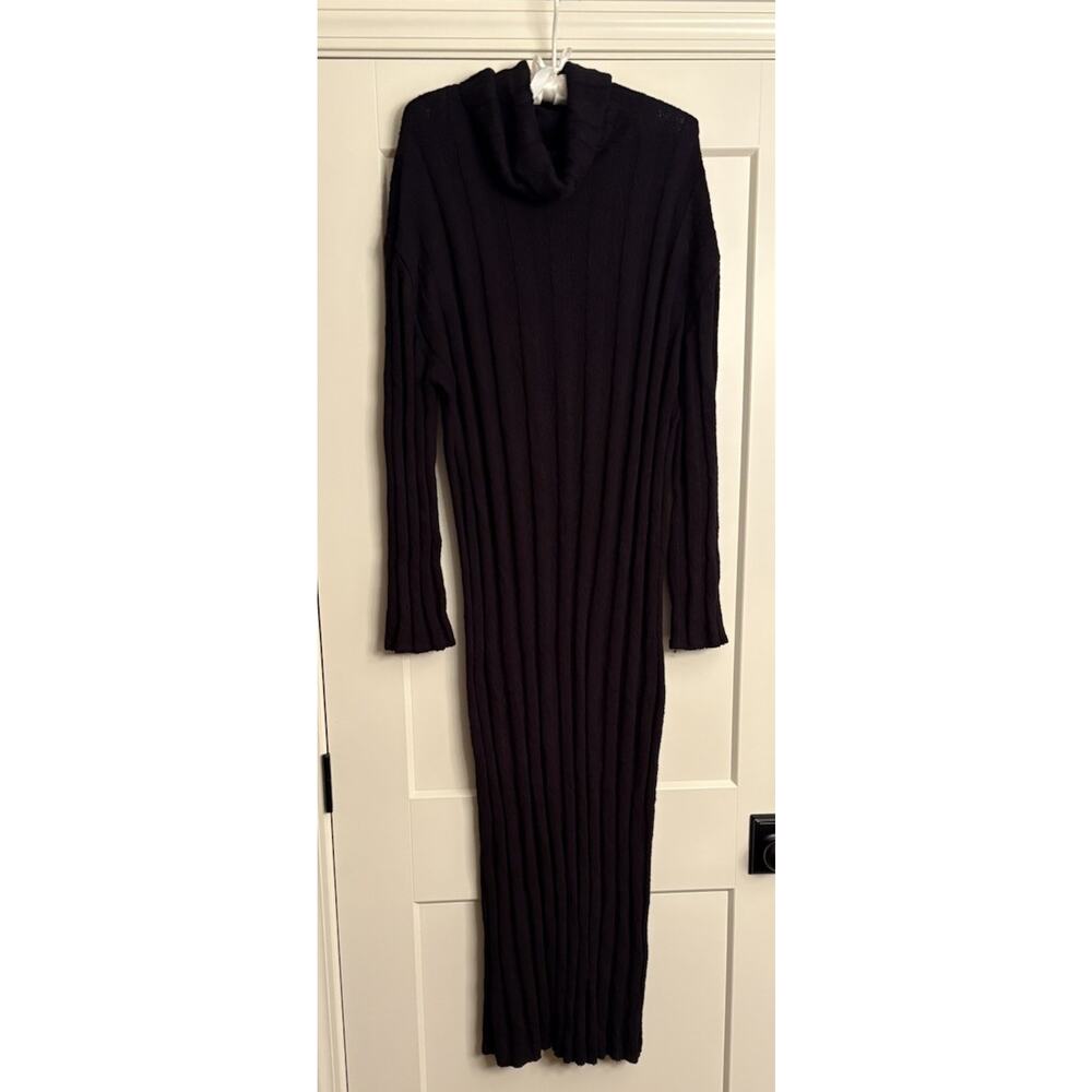 Free People Beach Sz L Wanda Sweater Dress Black Ribbed Midi Cowl Neck NWT